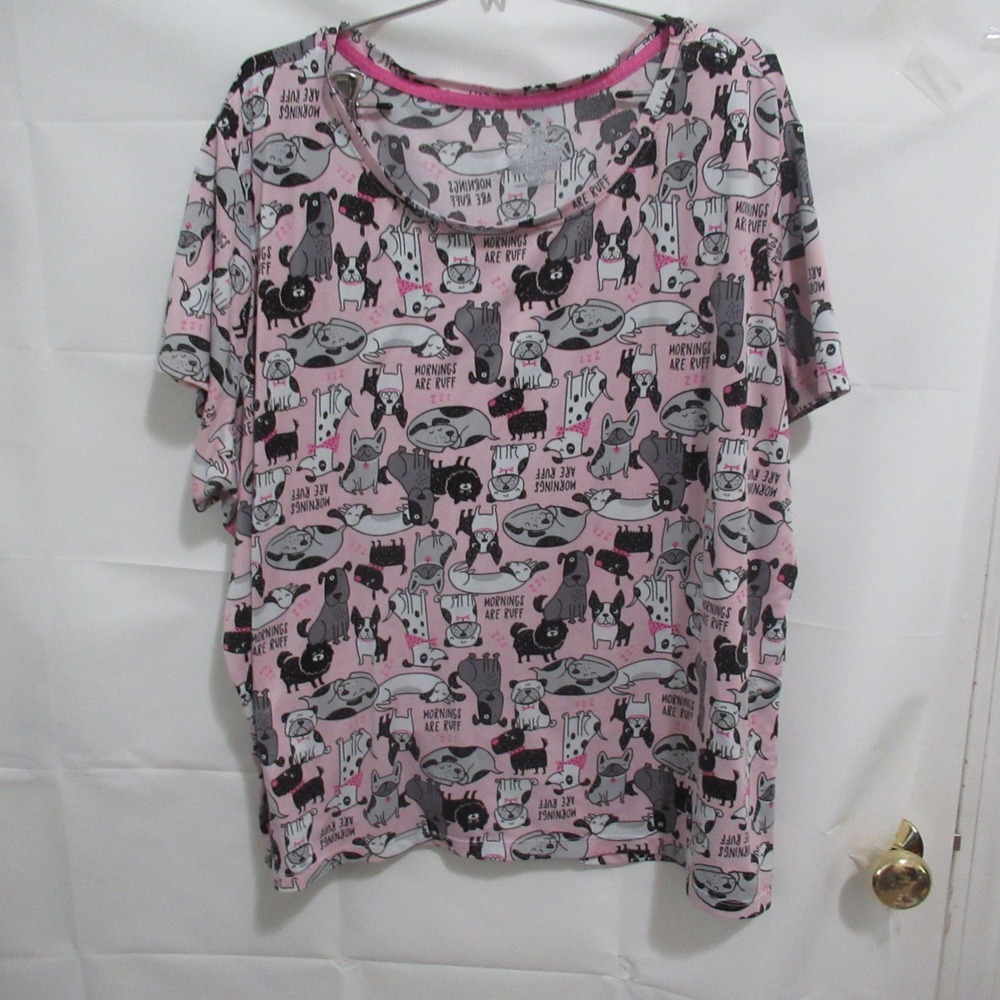 Secret Treasures Pajama Top Womens 3X Pink Dog Mornings Are Ruff  PJ Tee